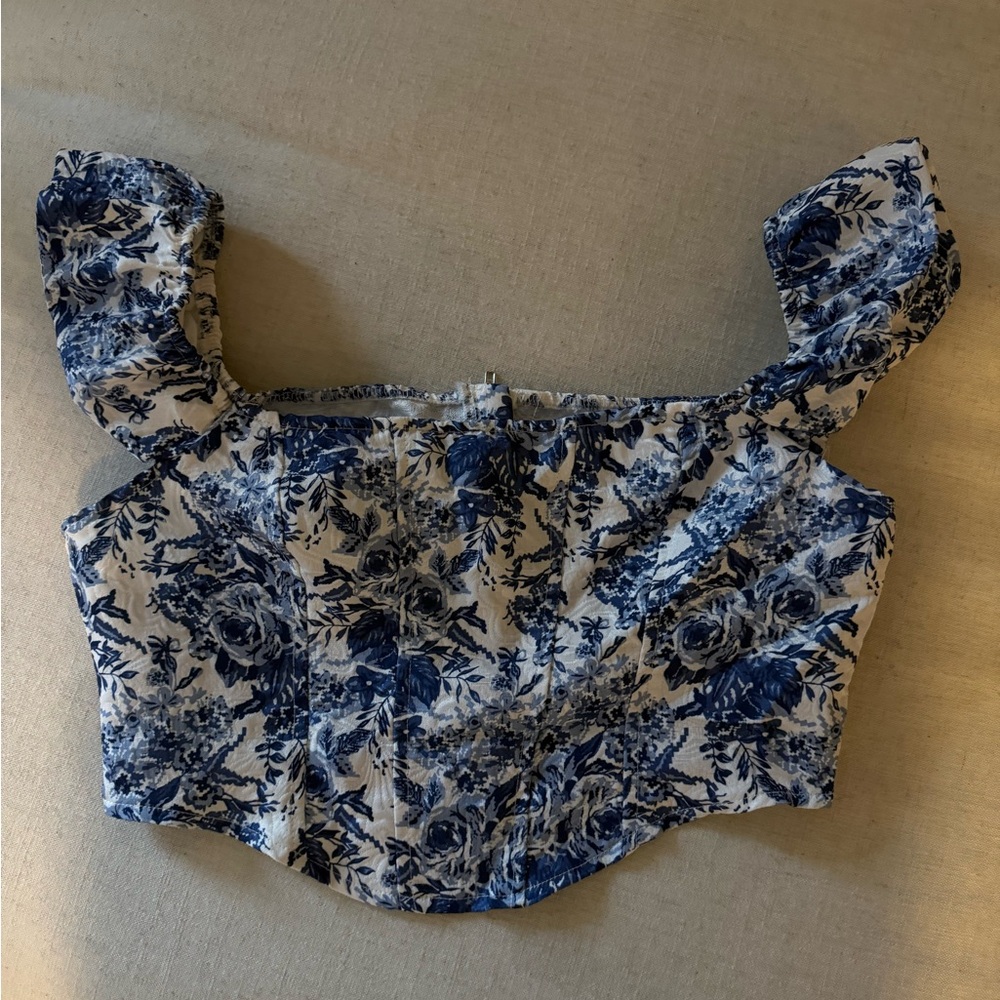 Floral Blue and White Women's Top